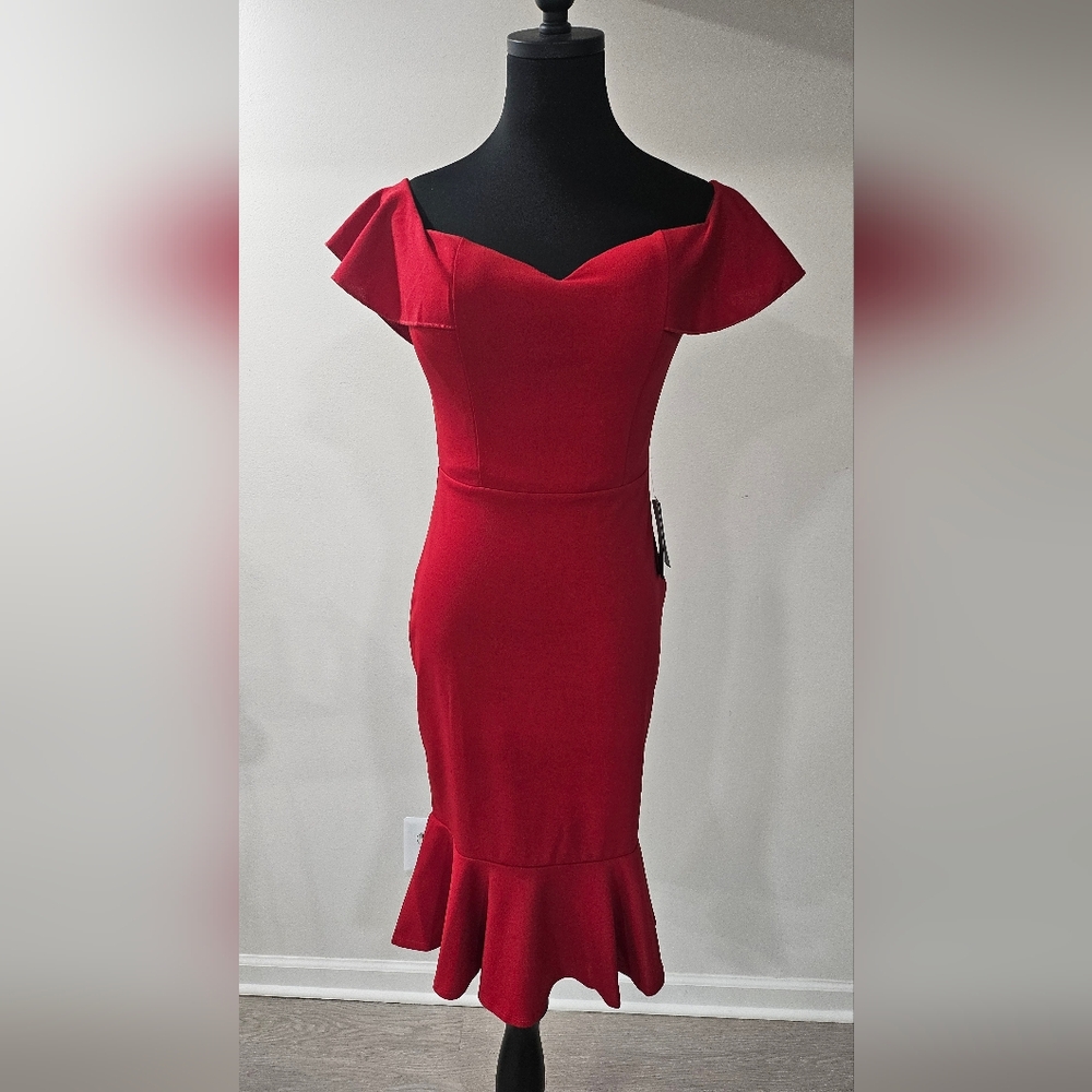 Nordstrom Bailey Blue Red Ruffle Midi Dress - Size Small - New With Tags